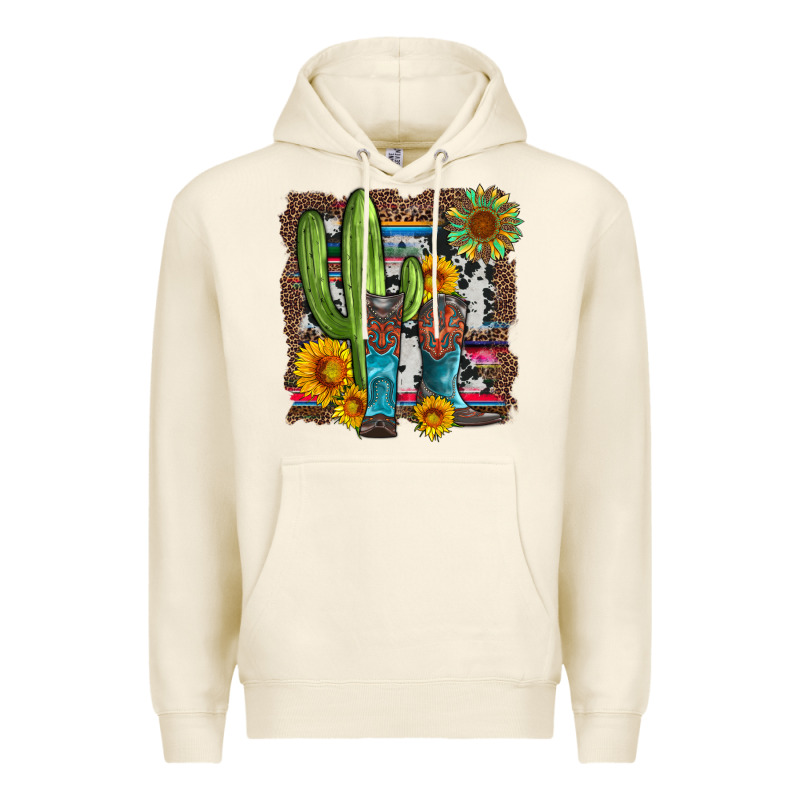 Western Cactus With Cowboy Boots And Sunflowers Premium Hoodie by Artiststas | Teevron