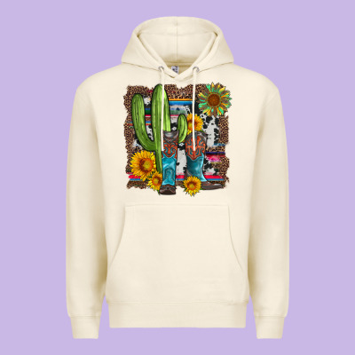 Western Cactus With Cowboy Boots And Sunflowers Premium Hoodie Designed By Artiststas
