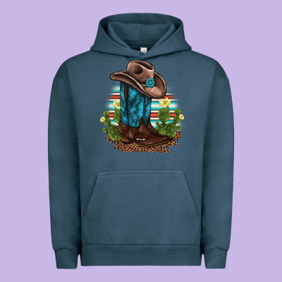 Western Boots And Hat Cactus Leopard Serape Pattern Urban Hoodie Designed By Barkaloodesign