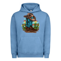 Pigment Pebble Blue western boots and hat cactus leopard serape pattern Urban Hoodie - BarkalooDesign