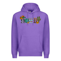Purple howdy with cowboy hat and cactus Premium Hoodie - Artiststas