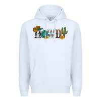 White howdy with cowboy hat and cactus Premium Hoodie - Artiststas