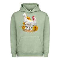 Pigment Oil Green Perched Chicken With Sunflowers Urban Hoodie - LillyAllenDesigns