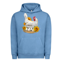 Pigment Pebble Blue Perched Chicken With Sunflowers Urban Hoodie - LillyAllenDesigns