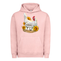 Pigment Salmon Perched Chicken With Sunflowers Urban Hoodie - LillyAllenDesigns