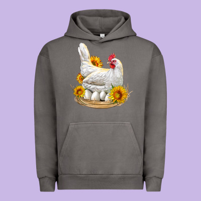 Perched Chicken With Sunflowers Urban Hoodie Designed By Lillyallendesigns
