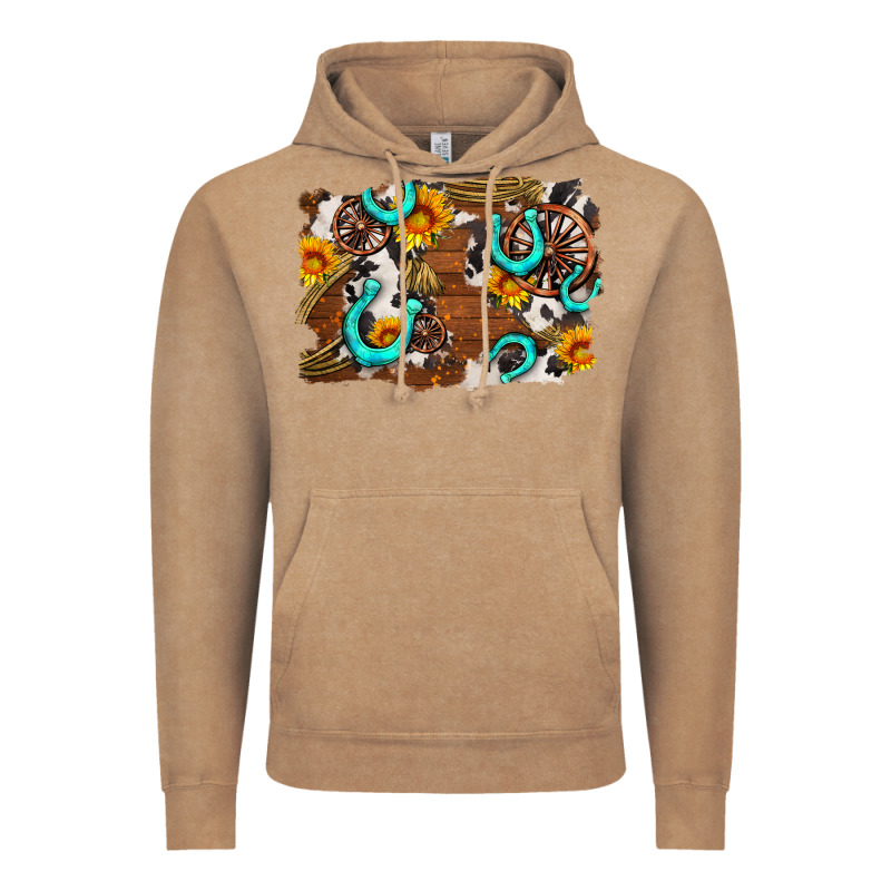 Western Cowhide Horseshoe Sunflower Background Vintage Hoodie by AdoDesignShop | Teevron