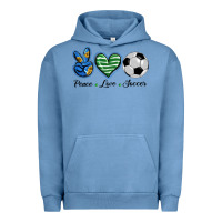 Pigment Pebble Blue peace love soccer Urban Hoodie - BarkalooDesign