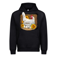 Black perched chicken with sunflowers leopard background Urban Hoodie - LillyAllenDesigns