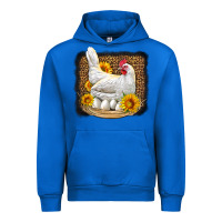 Cobalt perched chicken with sunflowers leopard background Urban Hoodie - LillyAllenDesigns