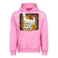Fuchsia Pink perched chicken with sunflowers leopard background Urban Hoodie - LillyAllenDesigns