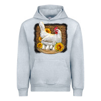 Heather Grey perched chicken with sunflowers leopard background Urban Hoodie - LillyAllenDesigns