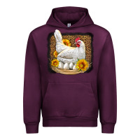 Mauve Wine perched chicken with sunflowers leopard background Urban Hoodie - LillyAllenDesigns