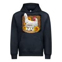 Navy perched chicken with sunflowers leopard background Urban Hoodie - LillyAllenDesigns