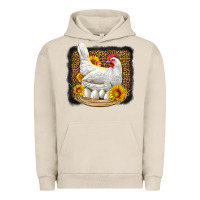 Pigment French Oak perched chicken with sunflowers leopard background Urban Hoodie - LillyAllenDesigns