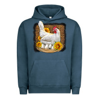 Perched Chicken With Sunflowers Leopard Background Urban Hoodie | Teevron