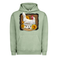 Pigment Oil Green perched chicken with sunflowers leopard background Urban Hoodie - LillyAllenDesigns