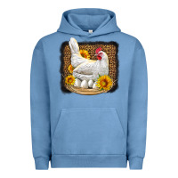 Pigment Pebble Blue perched chicken with sunflowers leopard background Urban Hoodie - LillyAllenDesigns