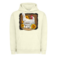 Pigment Pistachio perched chicken with sunflowers leopard background Urban Hoodie - LillyAllenDesigns