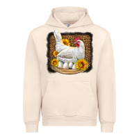 Sandshell perched chicken with sunflowers leopard background Urban Hoodie - LillyAllenDesigns