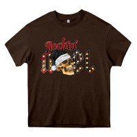 Chocolate Brown rockin noel skull Heavy Core Tee - CowhideDigitalArt
