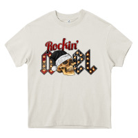 Cream rockin noel skull Heavy Core Tee - CowhideDigitalArt