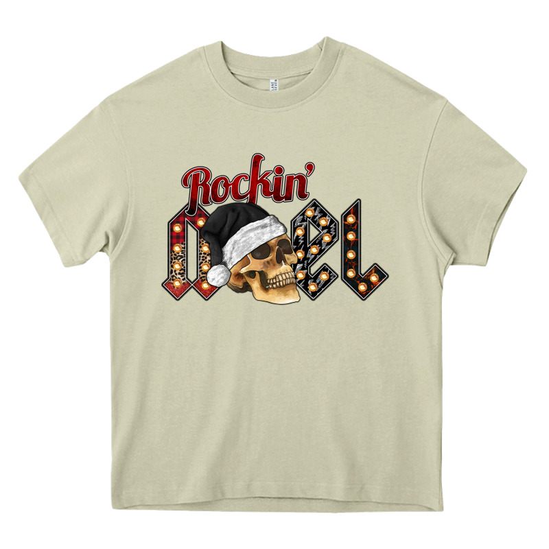 Rockin Noel Skull Heavy Core Tee by CowhideDigitalArt | Teevron