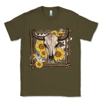 Army Green western bull skull Classic Tee - MaliasSmallBusiness