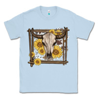Dusty Blue western bull skull Classic Tee - MaliasSmallBusiness