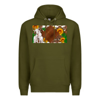 Army Green baby goats and sunflower and cactus with cowhide license plate Premium Hoodie - Artiststas