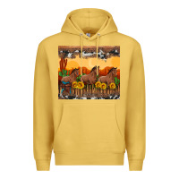 Antique Gold western horses and  sunset with sunflowers Premium Hoodie - Artiststas