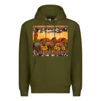 Army Green western horses and  sunset with sunflowers Premium Hoodie - Artiststas