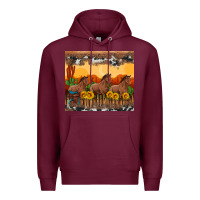 Burgundy western horses and  sunset with sunflowers Premium Hoodie - Artiststas