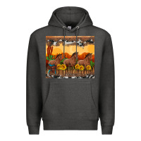 Charcoal Heather western horses and  sunset with sunflowers Premium Hoodie - Artiststas