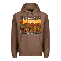 Chestnut western horses and  sunset with sunflowers Premium Hoodie - Artiststas