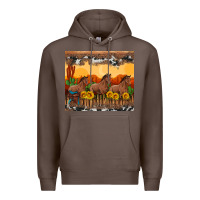 Coffee western horses and  sunset with sunflowers Premium Hoodie - Artiststas