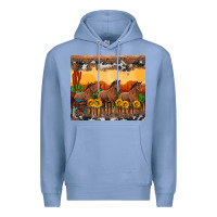 Colony Blue western horses and  sunset with sunflowers Premium Hoodie - Artiststas