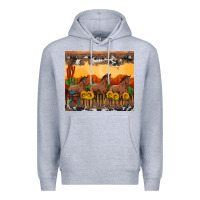 Heather Grey western horses and  sunset with sunflowers Premium Hoodie - Artiststas
