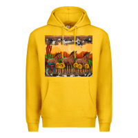 Lemon western horses and  sunset with sunflowers Premium Hoodie - Artiststas