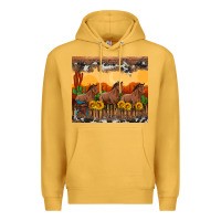 Mustard western horses and  sunset with sunflowers Premium Hoodie - Artiststas