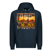 Western Horses And  Sunset With Sunflowers Premium Hoodie | Teevron