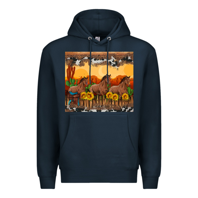 Western Horses And  Sunset With Sunflowers Premium Hoodie by Artiststas | Teevron