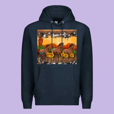 Western Horses And  Sunset With Sunflowers Premium Hoodie Designed By Artiststas