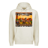 Oatmeal Heather western horses and  sunset with sunflowers Premium Hoodie - Artiststas