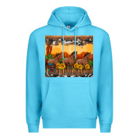 Ocean Blue western horses and  sunset with sunflowers Premium Hoodie - Artiststas