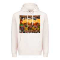 Pale Pink western horses and  sunset with sunflowers Premium Hoodie - Artiststas