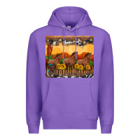 Purple western horses and  sunset with sunflowers Premium Hoodie - Artiststas