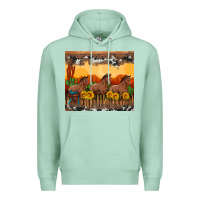 Seafoam western horses and  sunset with sunflowers Premium Hoodie - Artiststas