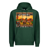 Sports Green western horses and  sunset with sunflowers Premium Hoodie - Artiststas