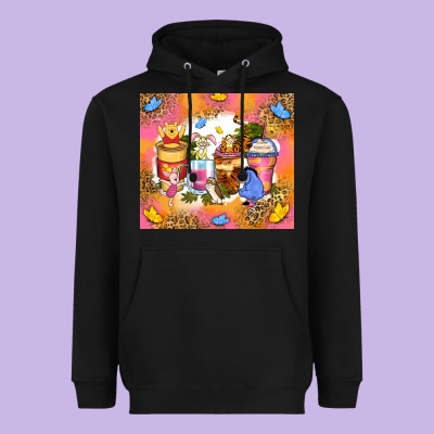 Cartoon Characters Coffee Cups Heavyweight Hoodie Designed By Zillion Design Studio